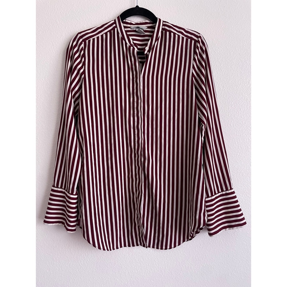 H&M Blouse Women 6 Burgundy Striped Dark Academia